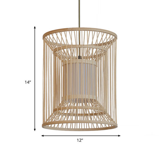 Bamboo Pendant Lamp: Asian Style 1-Light Hanging Fixture For Dining Room (14/16 Wide)