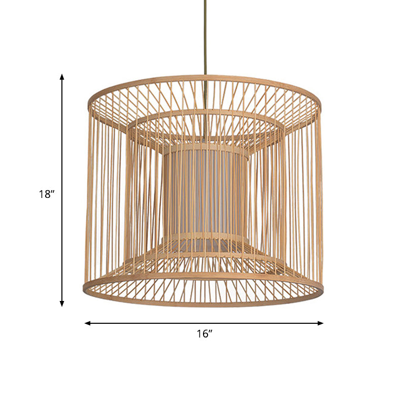 Bamboo Pendant Lamp: Asian Style 1-Light Hanging Fixture For Dining Room (14/16 Wide)