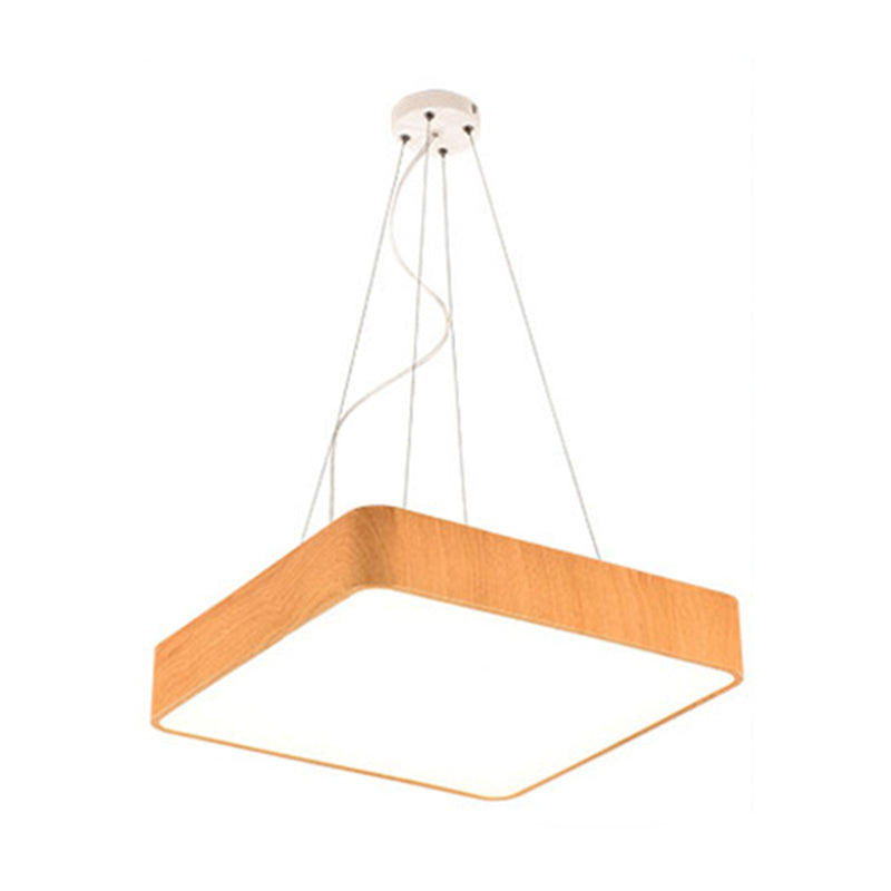 12/16/19.5 Wide Wooden Square Led Pendant Lamp Kit In White/Warm/Natural Light Modern Beige