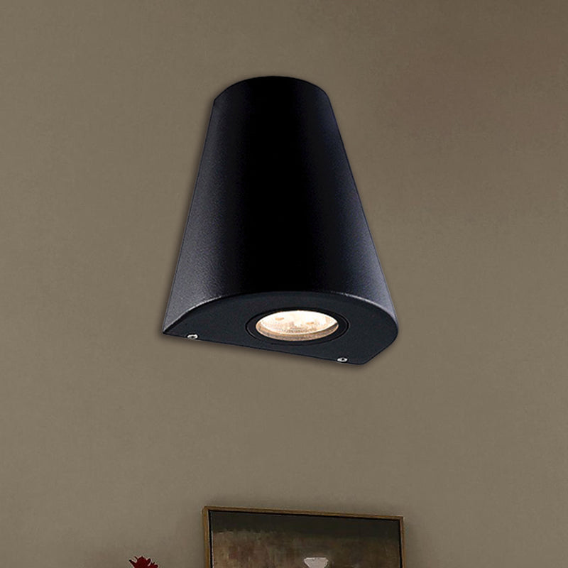 Modernist Led Wall Sconce With Aluminum Shade - Black/Gray Tapered Design For Porch Warm/White