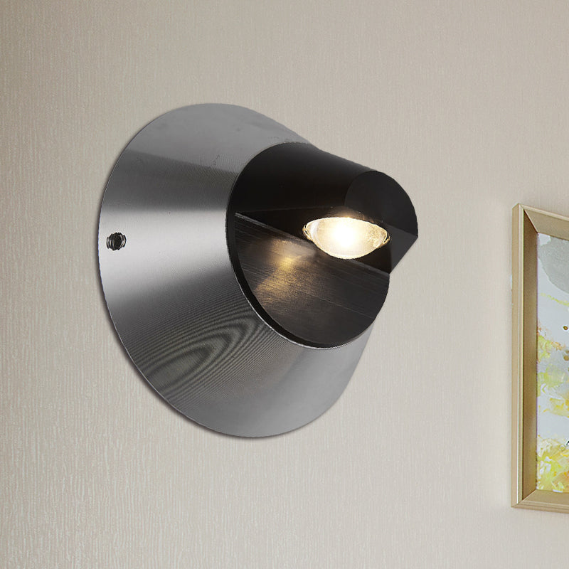 Contemporary Round Wall Light In Black - Aluminum Warm/White 1-Light Corridor Sconce Fixture / White