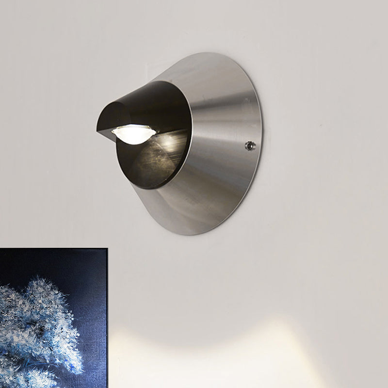 Contemporary Round Wall Light In Black - Aluminum Warm/White 1-Light Corridor Sconce Fixture