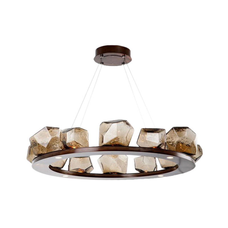 Modernist Amber Glass Chandelier Pendant Light With Multi Lights And Led Brown Hanging Design