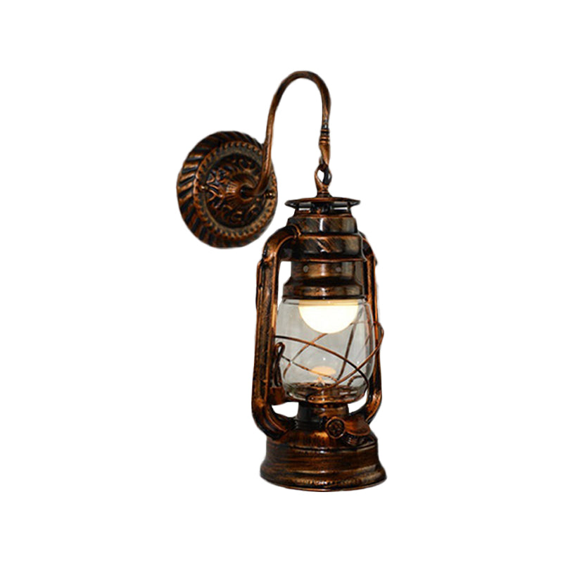 Rustic Bronze Kerosene Wall Mounted Light Fixture With Clear Glass - Perfect For Corridor Lighting