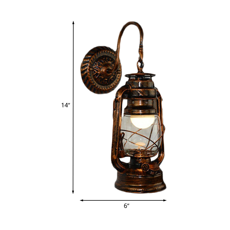 Rustic Bronze Kerosene Wall Mounted Light Fixture With Clear Glass - Perfect For Corridor Lighting