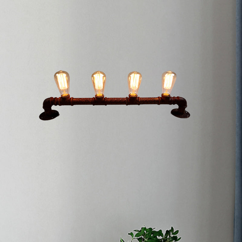 Industrial Style Wall Sconce With Pipe Design - 4 Bulb Linear Mount Black/Bronze Finish For Kitchen