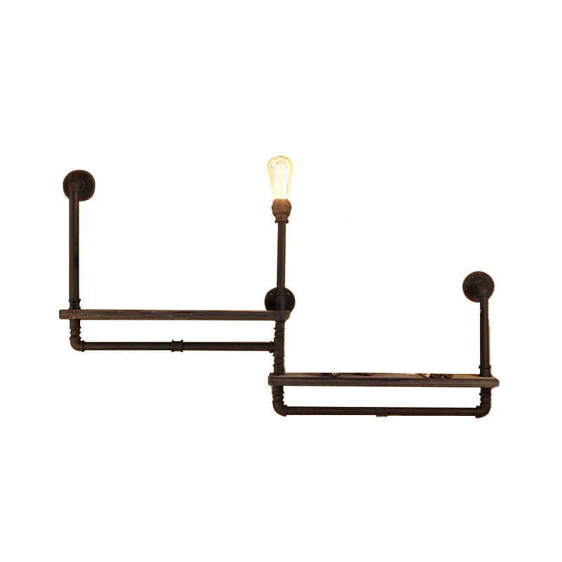 Vintage Bronze Wall Mount Light With Wood Shelf And Water Pipe Design For Living Room Décor