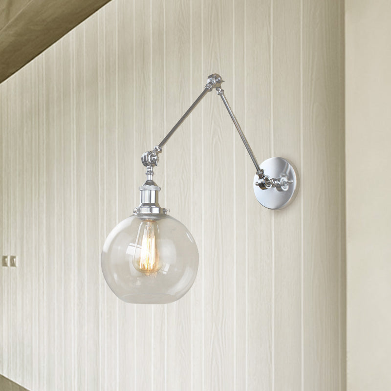 Industrial Swing Arm Wall Sconce With Clear Glass Shade - Dining Room Lighting Fixture