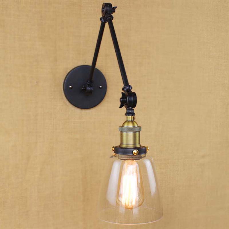 Antique Clear Glass Wall Mounted Swing Arm Lamp - Tapered Design Single Bulb Sconce Light For Dining