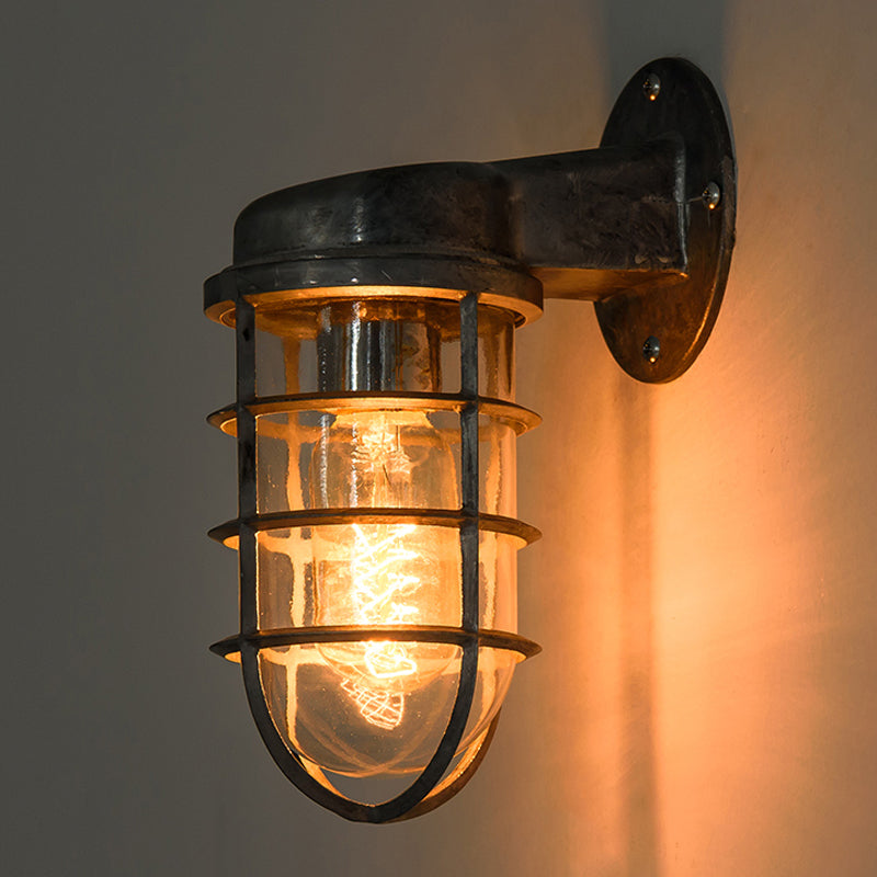 Coastal Caged Wall Lighting Fixture - Clear Glass Sconce Light For Kitchen Brass/Copper/Chrome