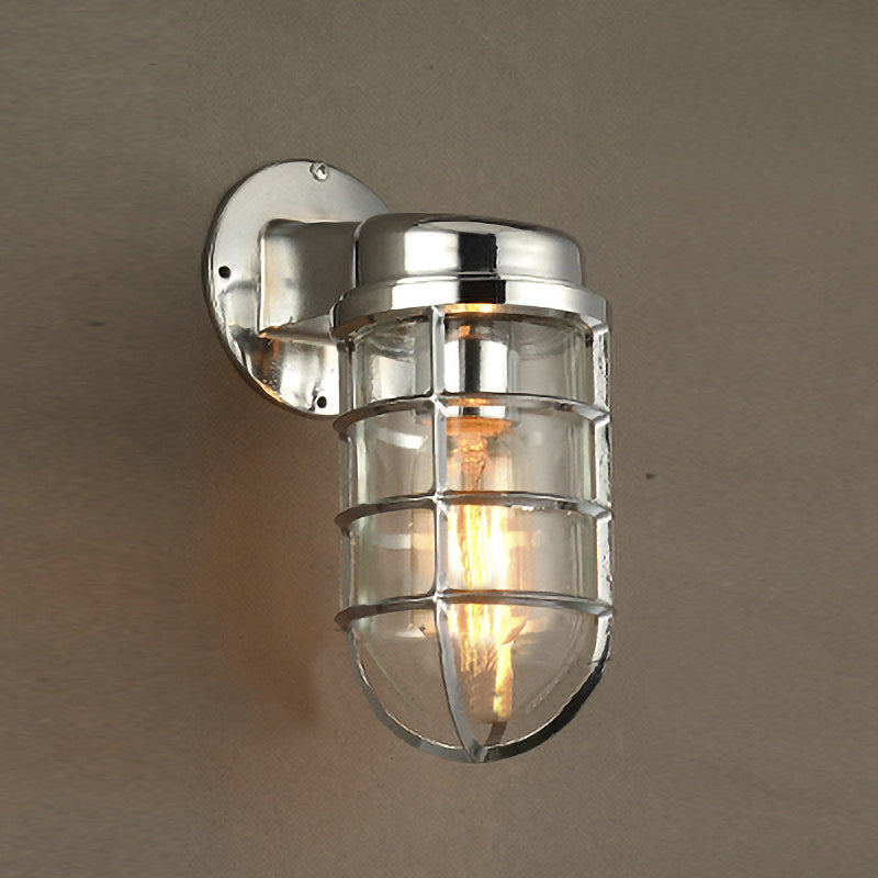 Coastal Caged Wall Lighting Fixture - Clear Glass Sconce Light For Kitchen Brass/Copper/Chrome