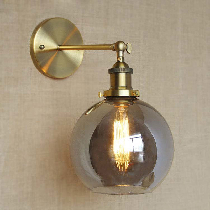 Vintage Brass Smoked Glass Wall Lamp Bubble Shade Sconce Light For Coffee Shop Smoke Gray