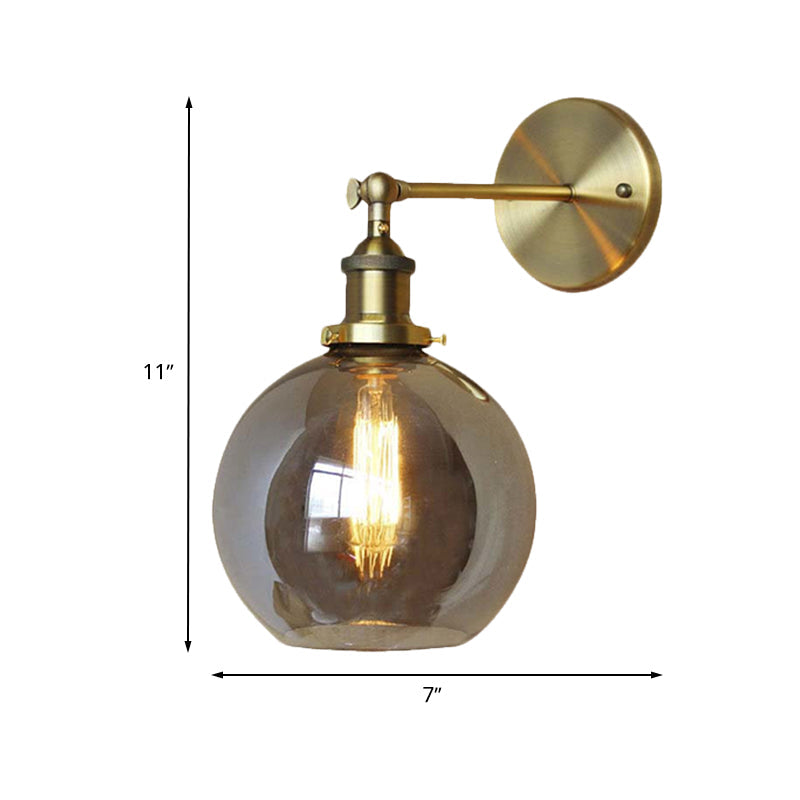 Vintage Brass Smoked Glass Wall Lamp Bubble Shade Sconce Light For Coffee Shop