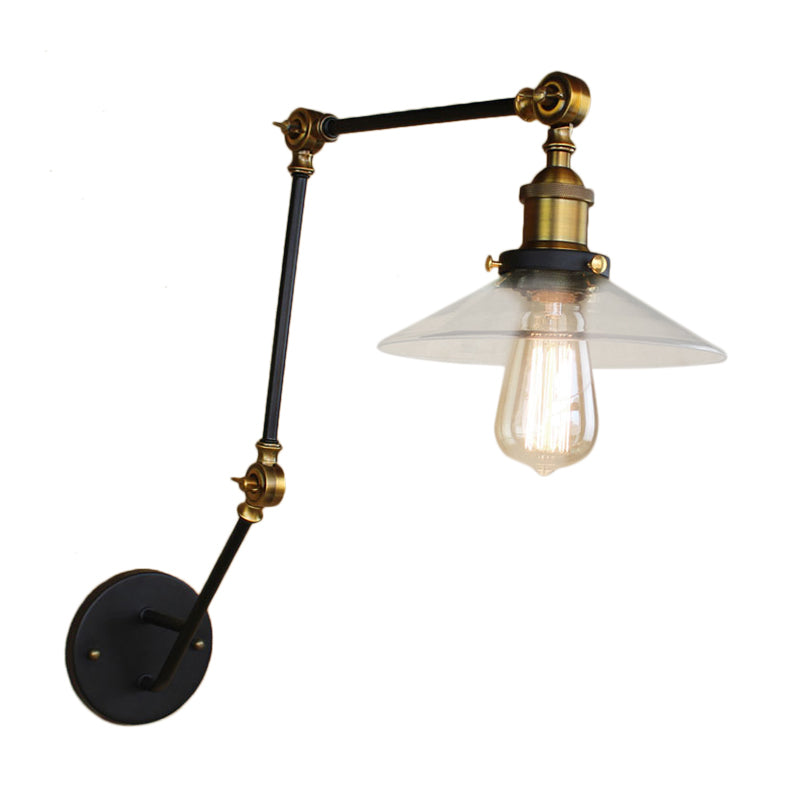 Antique Brass Wide Flare Wall Sconce Light With Clear Glass - Ideal For Coffee Shops