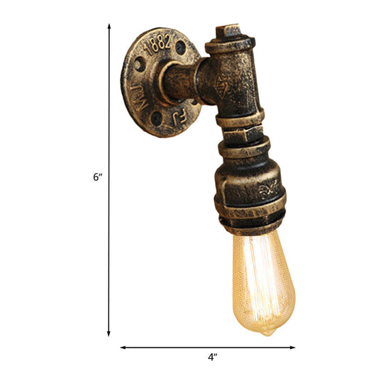Vintage Industrial Aged Brass Pipe Wall Sconce: Wrought Iron 1-Light Indoor Lighting