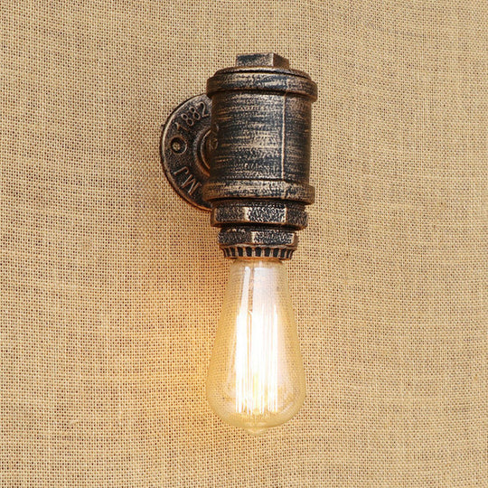 Vintage Industrial Aged Brass Pipe Wall Sconce: Wrought Iron 1-Light Indoor Lighting Antique / B