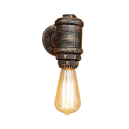 Vintage Industrial Aged Brass Pipe Wall Sconce: Wrought Iron 1-Light Indoor Lighting