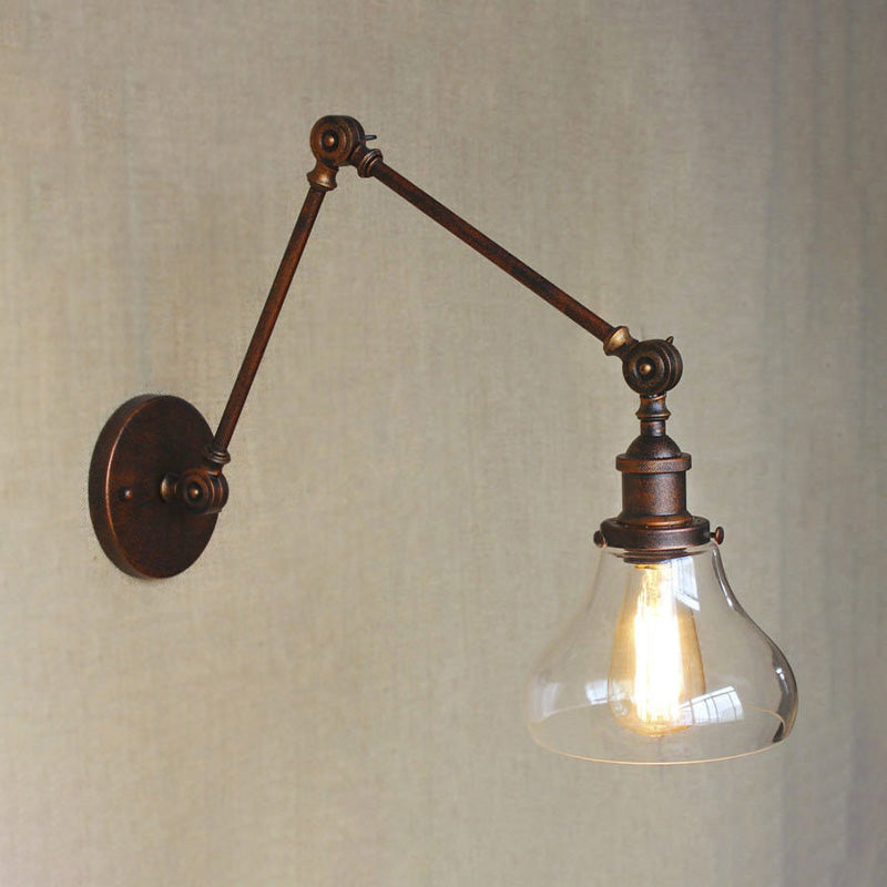 Rustic Copper Wall Sconce With Antique 1 Light And Clear Glass Pear Shade For Living Room Lighting