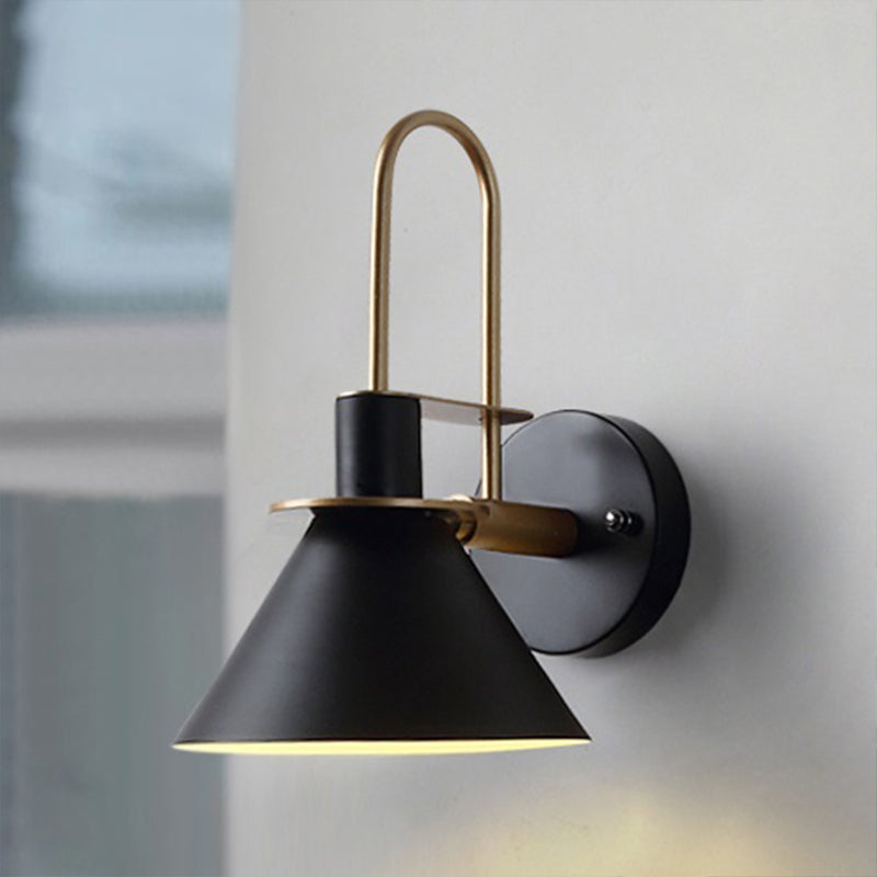 Modernist Style Hallway Sconce Lamp In Metallic Black/White - Funnel Shade Design Black