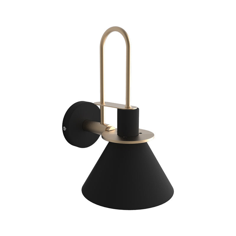 Modernist Style Hallway Sconce Lamp In Metallic Black/White - Funnel Shade Design