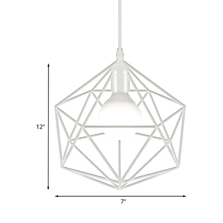 Industrial Geometric Metal Pendant Light - 1 Black/White 7/8.5/11 W For Living Room