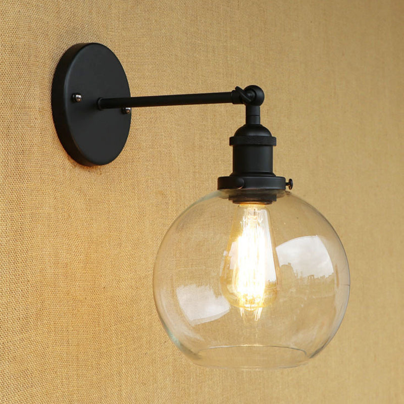 Vintage Black Wall Sconce - Clear Glass Orb Lighting Fixture For Living Room