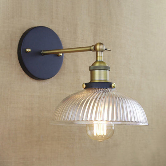 Dome Wall Sconce Light: Rustic Style Prismatic Glass 1 Bulb Black/Brass/Copper Brass