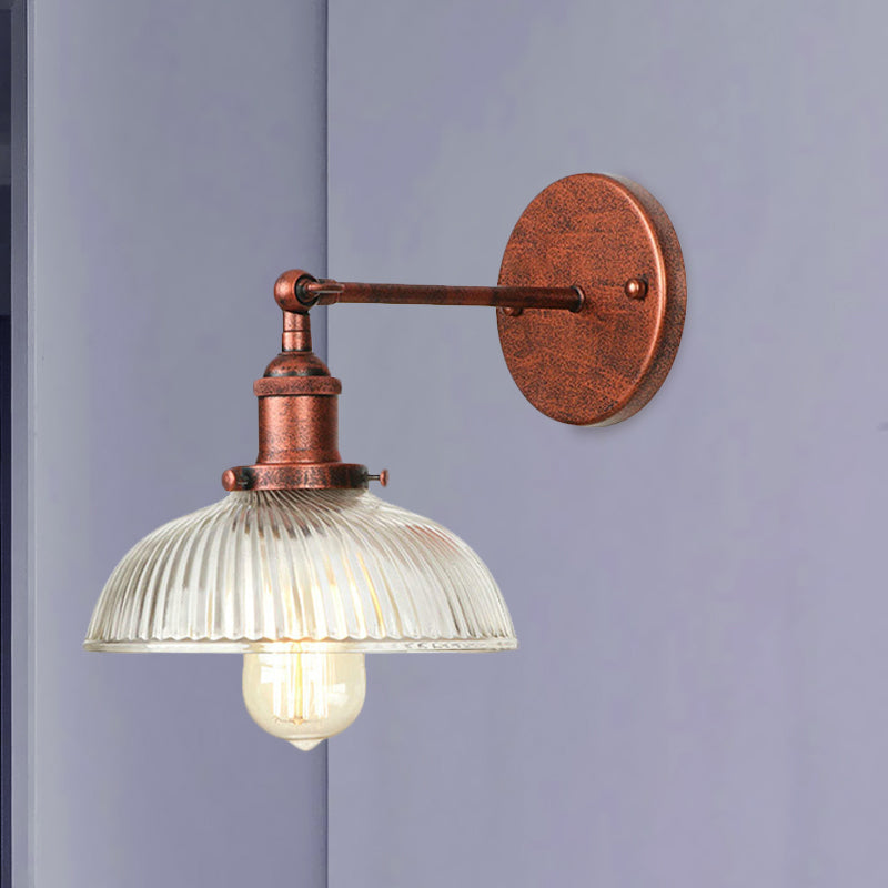 Dome Wall Sconce Light: Rustic Style Prismatic Glass 1 Bulb Black/Brass/Copper Weathered Copper