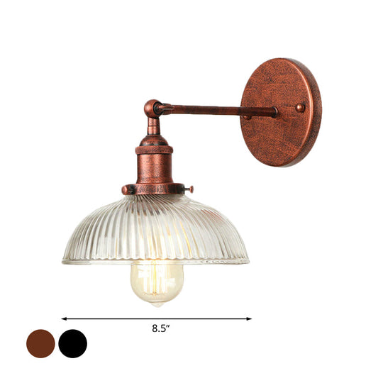 Dome Wall Sconce Light: Rustic Style Prismatic Glass 1 Bulb Black/Brass/Copper