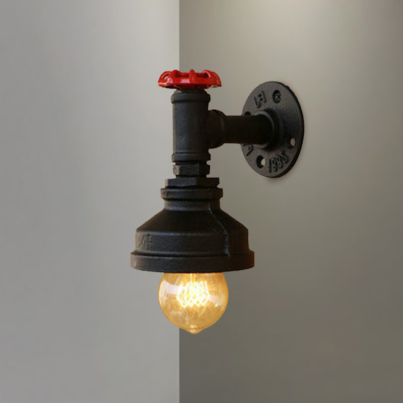 Industrial Rustic Mini Wall Sconce With Valve Wheel And Metallic Finish - 1 Light For Bedrooms
