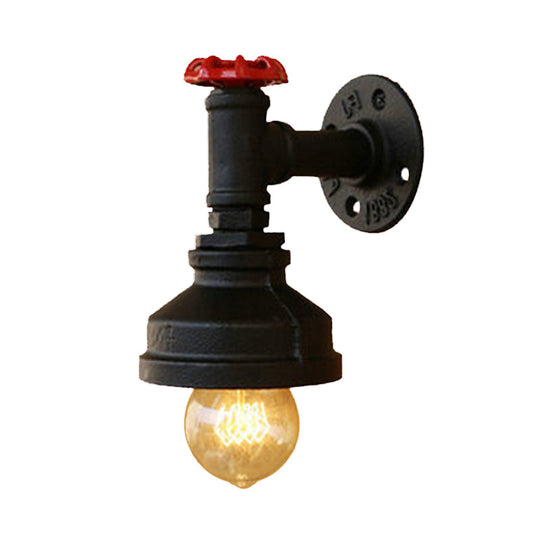 Industrial Rustic Mini Wall Sconce With Valve Wheel And Metallic Finish - 1 Light For Bedrooms