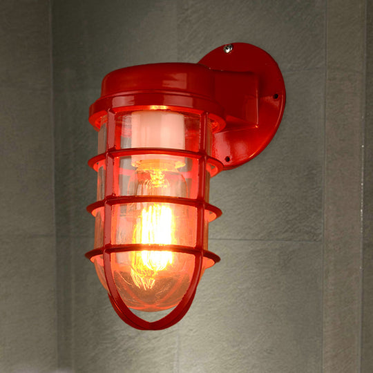 Coastal Red/Blue Metal Caged Wall Mounted Light Fixture With Clear Glass - Outdoor Lighting