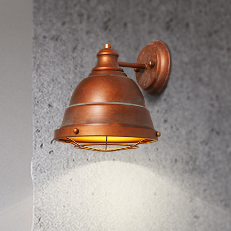 Vintage Industrial Wall Lamp With Dome Shade And Wire Guard In Black/Copper Finish Copper