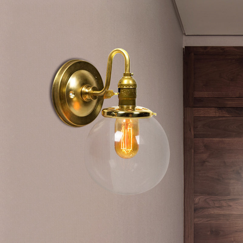 Industrial Brass Wall Sconce With Clear Glass Shade For Dining Room Lighting