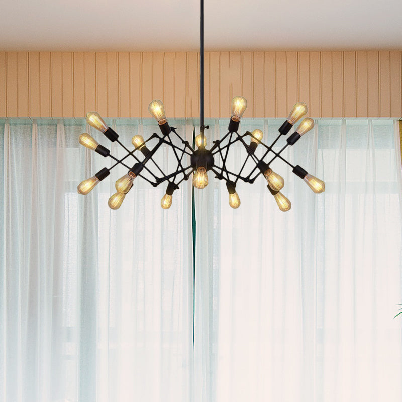 Vintage Style Black Spider Metal Hanging Ceiling Light - Adjustable Chandelier for Restaurants