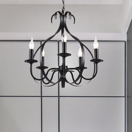 Industrial Iron Chandelier: Flameless Candle Lamp With 6 Bulbs Adjustable Chain - Black Pendant