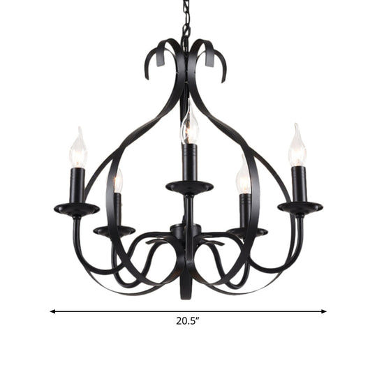 Industrial Iron Chandelier Lamp: Adjustable Flameless Candle Pendant Lighting, 6 Bulbs, Black Finish