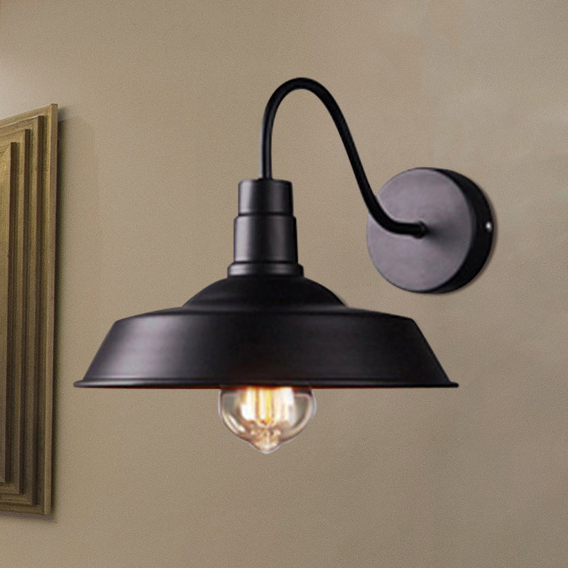 2-Pack Barn Metal Wall Lighting: Industrial Retro Kitchen Sconce Lamp In Black With Gooseneck Arm