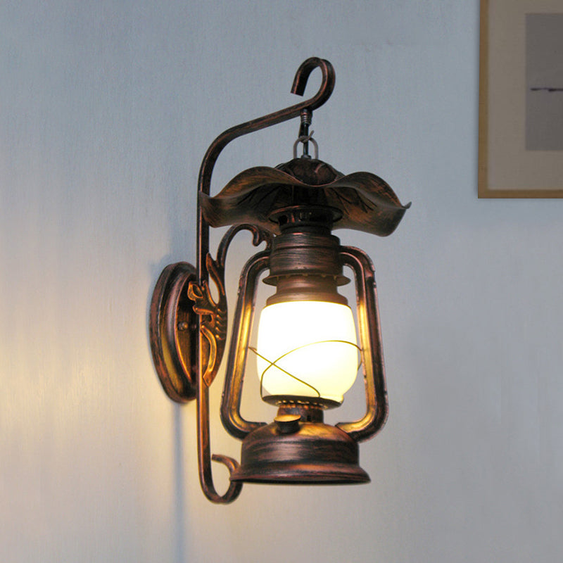 Industrial Opal Glass Antique Copper Sconce Wall Lamp With Kerosene-Inspired 1-Light Fixture