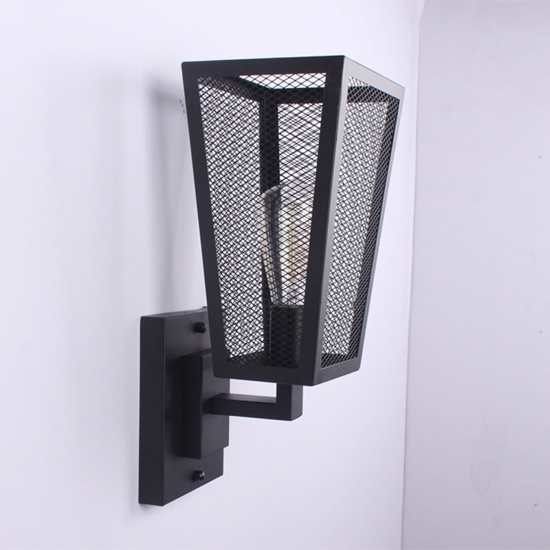 Industrial Style Wall Sconce: Wire Mesh Light With Black Metal Finish Perfect For Stairways
