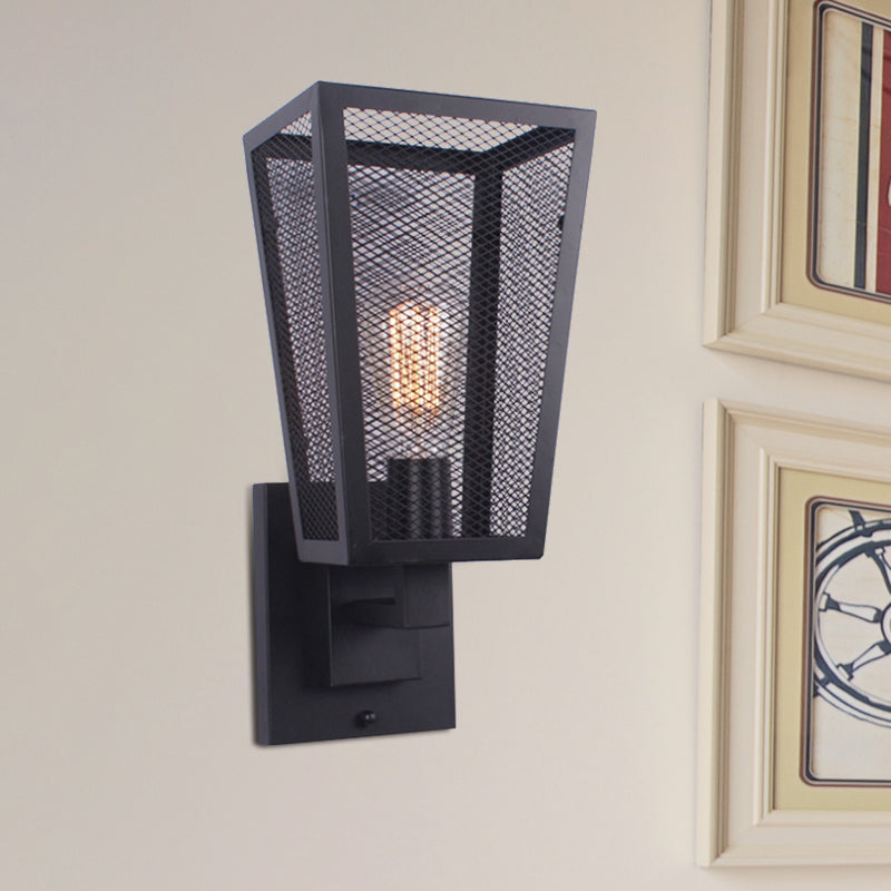 Industrial Style Wall Sconce: Wire Mesh Light With Black Metal Finish Perfect For Stairways