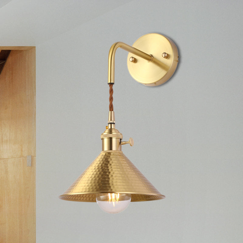 Hammered Cone Metal Wall Lamp - Industrial Sconce Light Fixture (1 Head) Antique Brass/Brushed Brass