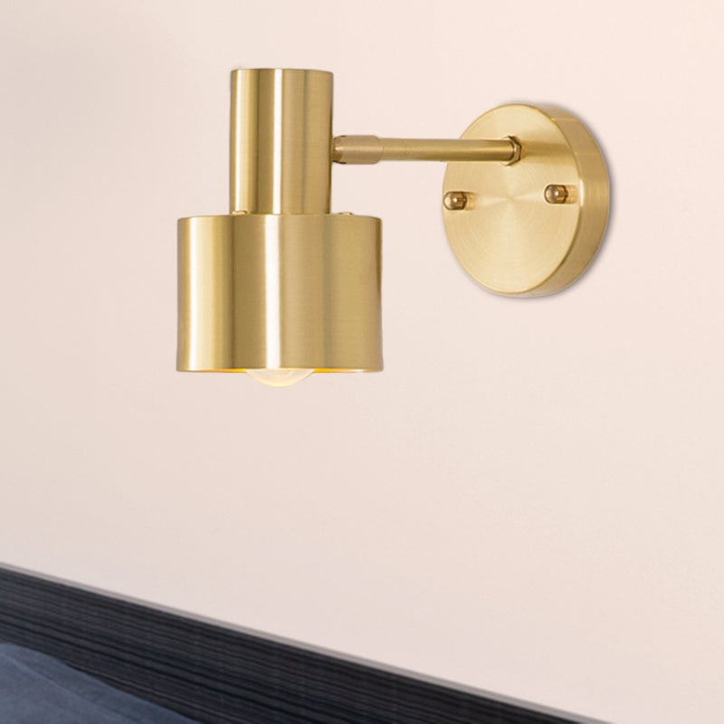 Vintage Brushed Brass Wall Sconce Light With Metallic Cylinder Shade - Ideal For Bedroom Lighting