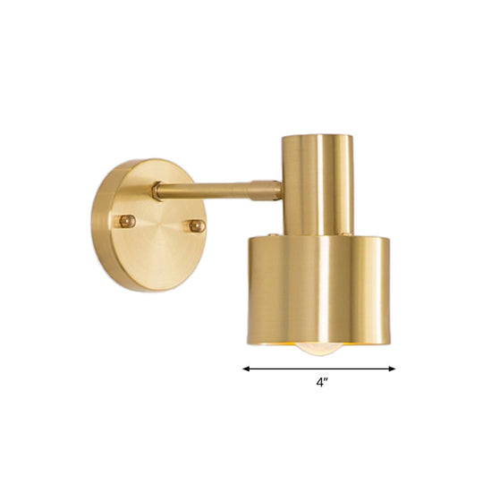 Vintage Brushed Brass Wall Sconce Light With Metallic Cylinder Shade - Ideal For Bedroom Lighting