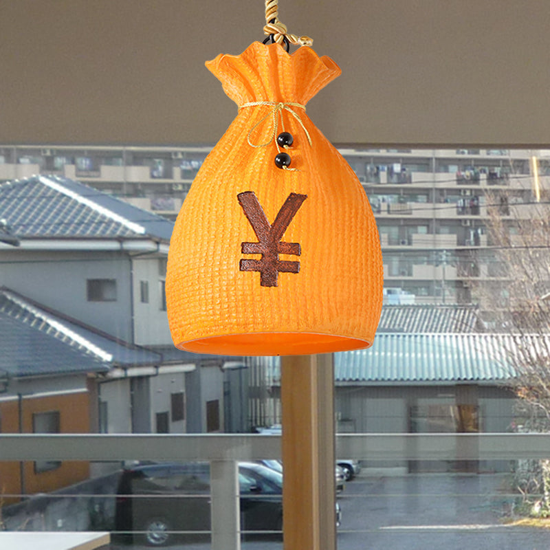 Rustic Industrial Pendant Light With Sack Design - 1 Hanging Ceiling Lamp In Orange