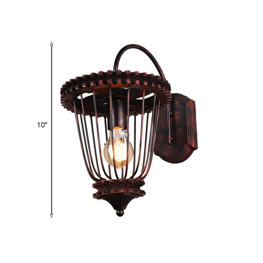 Rustic Caged Wrought Iron Wall Sconce - Weathered Copper Finish