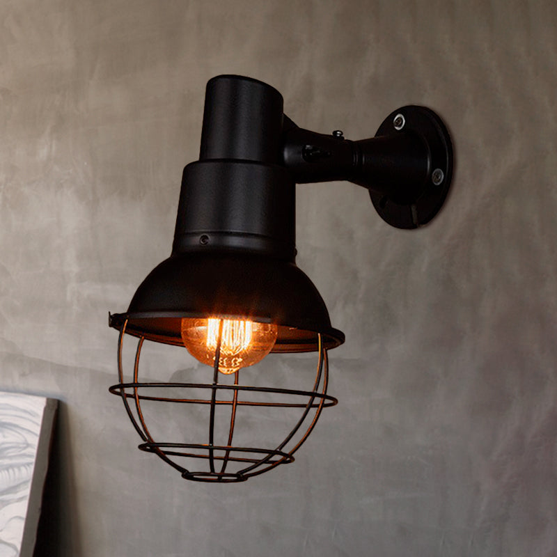 Vintage Ball Cage Wall Sconce Light In Black For Restaurants