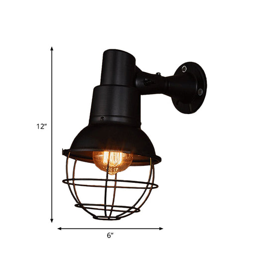 Vintage Ball Cage Wall Sconce Light In Black For Restaurants