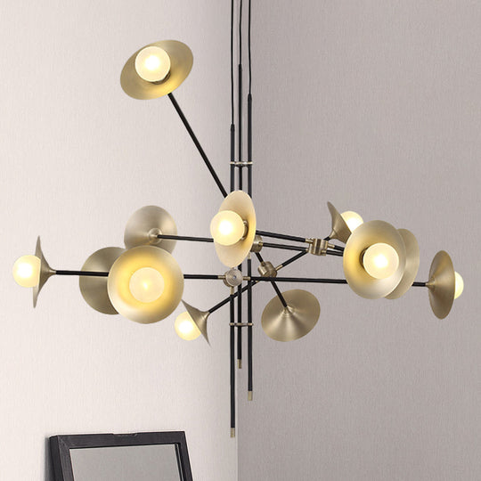 Contemporary Brass Hanging Chandelier With Flared Shade - 3/6/12 Lights Metal Suspension Lamp 12 /