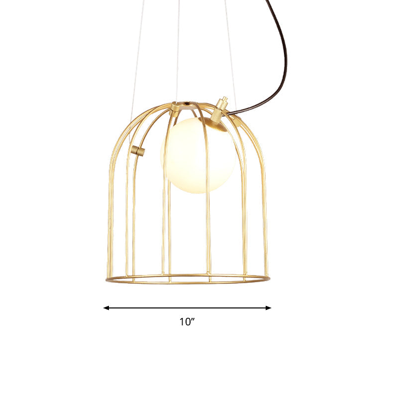 Simple Style Gold Dome Wire Cage Pendant Light for Dining Room Ceiling – 1-Light Metal Fixture